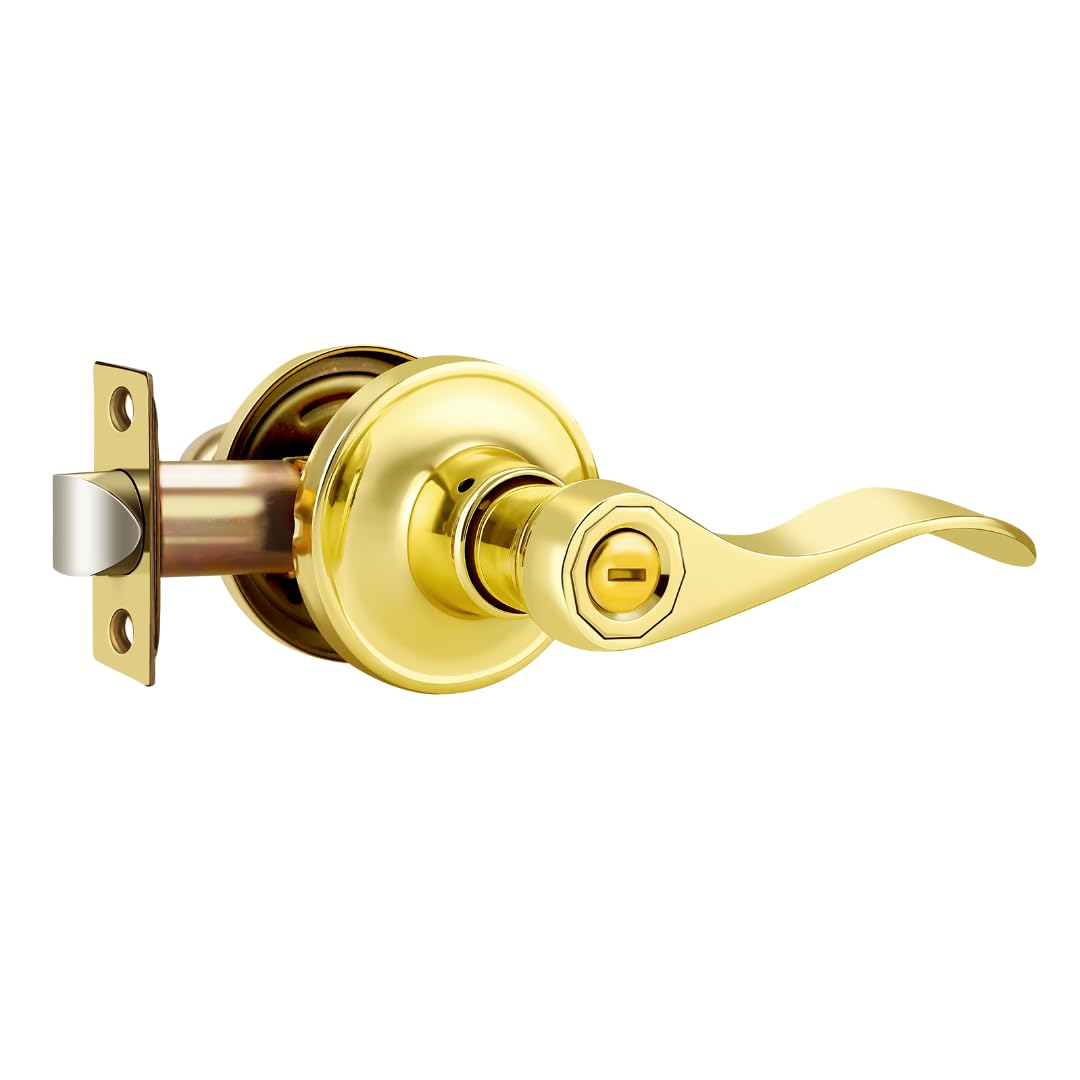 NIZADO Polished Brass Door Handles Interior, Drop-Style Bathroom